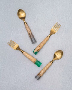 Ensemble de couverts en bois naturel avec finition dorée pour une salle à manger élégante, des repas en famille et un style de table, fabriqué à la main en Inde - Product Image 3