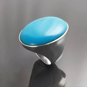 925 Sterling Silver Fine Jewelry Bague en pierres précieuses Turquoise coupe ovale classique pour cadeaux de fête d'anniversaire de fiançailles de mariage - Product Image 3