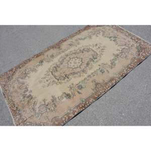 Tapis turc vintage Beige marron 3.7 X 6.8ft fait à la main en laine grande surface Patchwork Design rectangulaire couloir Latex pour la décoration de la chambre - Product Image 4