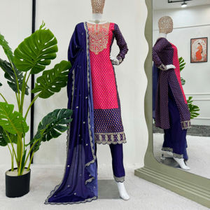 Ensemble de costumes de créateurs de couleurs Signature en chinon somptueusement lourd avec des détails intérieurs sophistiqués et un codage complexe - Product Image 3