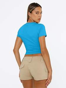 Crop top à manches courtes de qualité supérieure, crop tops d'été, coupe slim basique, pour la salle de sport et l'entraînement - Product Image 2