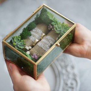 Nouveau dernier Design métal et verre bijoux boîte à bagues qualité d'exportation forme personnalisée taille moyenne boîte à bagues en métal or fini - Product Image 3