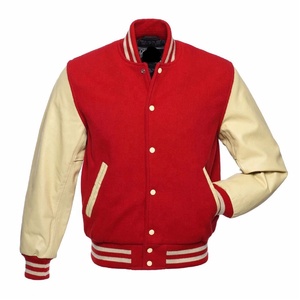 Vestes universitaires en laine rouge de qualité supérieure et bras en cuir véritable pur, bomber universitaire pour hommes/femmes, vêtements d'hiver - Product Image 1