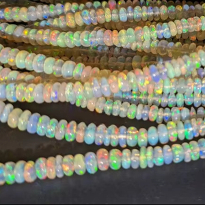 Perles d'opale de feu Welo éthiopiennes 3-5mm, perles rondelles lisses naturelles, faites à la main, pierre du Rajasthan, certifiées par un tiers, Mehrajudin - Product Image 1