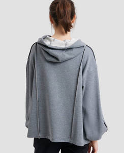 Vente en gros Pull brodé graphique personnalisé Sublimation impression bouffante Boxy Streetwear décontracté solide tricoté Hoodies pour femme - Product Image 3