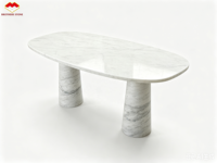 Ensemble de table à manger ronde et table basse ovale en marbre blanc de Carrare, surface polie, pour salon et salle à manger