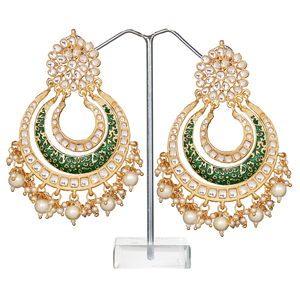 Boucles d'oreilles pendantes Statement plaquées or avec perles en cristal et strass, design géométrique ethnique, base métallique durable pour - Product Image 2