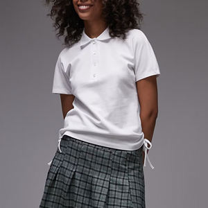 Polo de algodón 100% de alta calidad para mujer, camiseta polo con logotipo bordado personalizado cómodo de color blanco sólido para mujer - Product Image 5