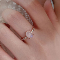 Déclaration en gros semi-bijoux tendance or rose dames rose argent sterling solitaire 925 opale bagues