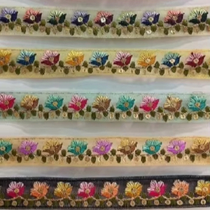 Encaje Bordado Floral 3D Vibrante y Colorido, Diseño Intrincado para Moda de Boda y Decoración del Hogar, Tela de Tul - Product Image 1