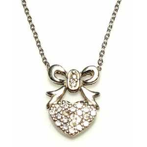 Collar de Plata de Ley 925 con Forma de Corazón, Detalle de Lazo y Piedras Blancas para Regalo - Product Image 3