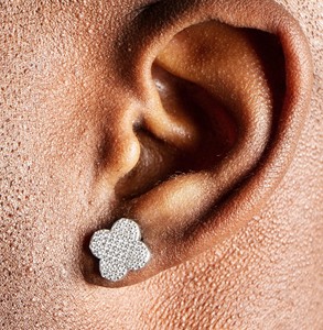 Pendientes con forma de flor de diamante de moissanita a la moda Unisex, chapados en plata de ley 925 sólida, estilo Hip Hop helado - Product Image 3