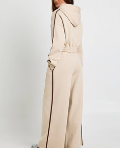 Ensemble de survêtement décontracté pour femmes tendance, avec bande latérale, jogging, haut court zippé, pantalon de survêtement à cordon de serrage, chaud pour l'hiver - Product Image 6