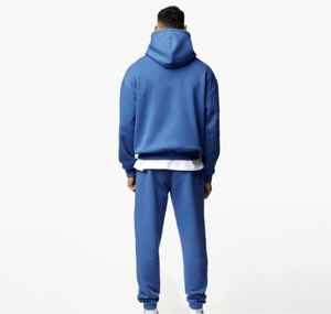 Top survêtements pour hommes 100% coton Logo personnalisé pull cordon uni coton coupe régulière sport 2 pièces à capuche ensemble - Product Image 6