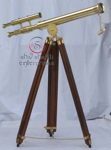 Maritime กล้องโทรทรรศน์ทองเหลืองตั้งพื้นทำจากหนังสองกระบอกดีไซน์แบบสามขาชุบทองด้วยหนังสำหรับเดินป่าตั้งแคมป์ - Product Image 4
