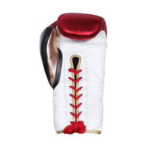 Guantes de Boxeo Profesionales Personalizables de Cuero PU Rojo Metálico y Blanco, Transpirables, de 8oz-16oz para Competencia y Sparring - Product Image 2