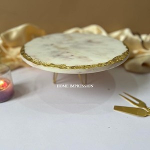 Metallic Hammered Shape Wood Eco-Friendly Modern Stylish <b>Cake</b> <b>Server</b> Stand Bone Inlay Border Large Size Wedding Party <b>Cake</b> Stand - Product Image 4
