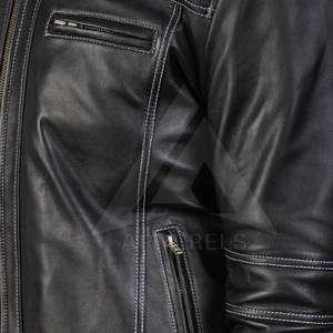 Veste en cuir de haute qualité avec logo Veste en cuir de couleur unie à col montant Veste en cuir de nouvelle conception à bas prix pour la vente en ligne - Product Image 6