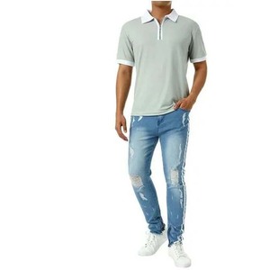 Polo de manga corta de color contrastante, Polo personalizado transpirable a la moda para hombre con cremallera de algodón de talla grande - Product Image 3