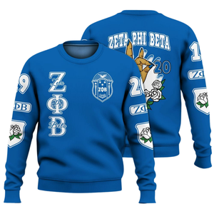 Zeta Phi เสื้อสเวตเตอร์คอกลมสีฟ้า1920สำหรับผู้หญิงเสื้อสโมสรกรีกปักแบบสวมหัว - Product Image 3