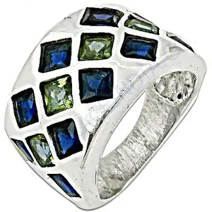925 <b>Silver</b> <b>Statement</b> <b>Ring</b> for Women with Blue & Green Gemstones Resizable Ethnic Wedding Jewelry Plated Brass Setting Technology - Product Image 2