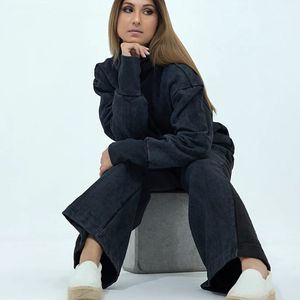Ensemble pantalon évasé et sweat-shirt unisexe personnalisé, tissu en molleton de coton de haute qualité et service OEM - Product Image 5