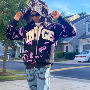 Venta al por mayor Venta caliente Streetwear All Over Printing Puff Print Full Face Zip Up Hoodie Hombres Custom Full Zip Hoodie - Product Image 4