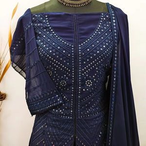 Exclusivo diseñador indio pakistaní azul última tela semi-cosida Salwar Kameez moda étnica fiesta desgaste ocasiones nupciales - Product Image 1