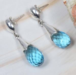 High Quality Solid 925 Sterling <b>Silver</b> Classic Modern Natural Blue Quartz Faceted Gemstone Drop <b>Earrings</b> for Party <b>Weddings</b> - Product Image 1