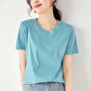 Camiseta de manga corta con cuello redondo de verano 2024 para mujer, Camiseta básica de algodón de seda suave, Tops sólidos, comodidad y estilo óptimos - Product Image 1