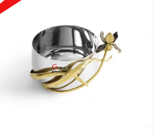 Cuenco para servir de acero inoxidable con acabado de plata y metal de forma redonda de aspecto increíble con diseño de hoja para restaurante y bar de hotel - Product Image 5