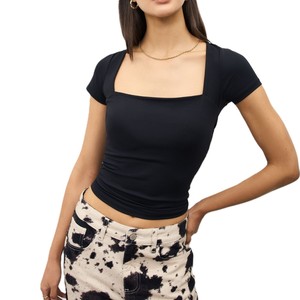 Camiseta de Manga Larga con Cuello Redondo para Niñas, Tejido Elástico Suave, Ecológico, Transpirable, Color Sólido Vintage, Ajustada, Cómoda y Moderna - Product Image 5