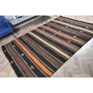 พรมคิลิมวินเทจขนาด 5.8x9.1 ฟุต ลายสัตว์สีดำ พรมขนสัตว์ตุรกี - Product Image 4
