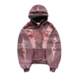 Custom Hot Selling Winter Zip Sweat Suits Distress Patch Acid Wash Embroidered Hoodie Sweatpants Set Flared <b>Tracksuit</b> for Men - Product Image 1