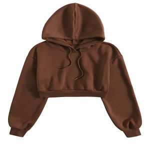 Top corto personalizado para mujer con capucha mezcla de poliéster/algodón suave y grueso forro polar manga larga sudadera cálida impresión personalizada frontal - Product Image 1