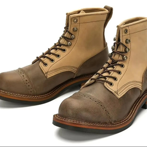 รองเท้าบูทมอเตอร์ไซค์แบบสั้นสำหรับผู้ชาย หนังแท้ ผ้าฝ้ายพรีเมียม ปรับแต่งสีได้ เหมาะสำหรับฤดูหนาว - Product Image 1