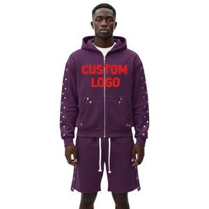 Conjunto de Sudadera con Capucha y Pantalones Cortos de Alta Calidad con Logotipo Personalizado para Hombre, Ropa Deportiva de Algodón, Conjunto de Dos Piezas - Product Image 3