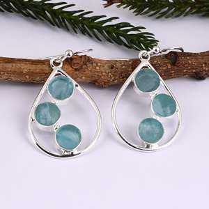 925 boucles d'oreilles en argent Sterling naturel Aqua calcédoine pierres précieuses boucles d'oreilles Collection boucle d'oreille à la mode pour la fête de cadeau de mariage - Product Image 3