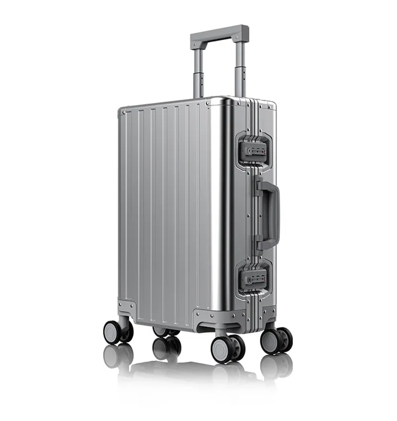 Full Aluminum Magnesium Metal Fashion Unisex Trolley Luggage Case Travel Loading with TSA customs code lock suitcase