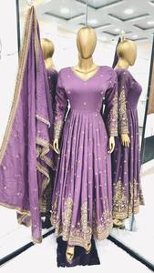 ชุด Anarkali สำหรับงานปักผ้าเนื้อบางหนาทำจากผ้าไหมผ้าจีนแท้ออกแบบล่าสุด - Product Image 5
