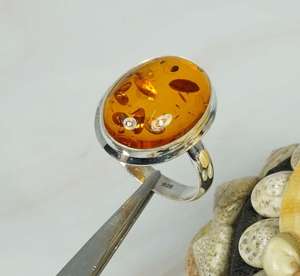 Bague en ambre de laboratoire en argent sterling 925 de forme ovale, pierre précieuse faite à la main, bijoux Boho simples - Product Image 5