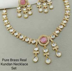 High Quality Pure Brass Kundan Necklace <b>Set</b> for Women's Wedding and Special Occasions Luxury Party Wear - Product Image 3