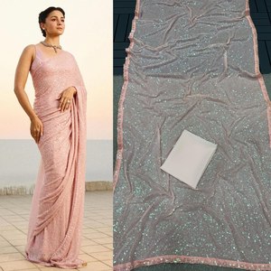 Nouveau Bollywood Full Saree de Georgette avec de lourdes paillettes broderie travail pour les femmes vente en ligne - Product Image 5