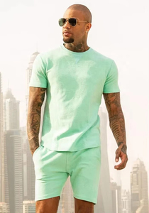 OEM Custom Made 100% Coton Hommes Polo Short Set Dernière Conception Uni Vente de gros T Shirt Short Set pour l'été - Product Image 5
