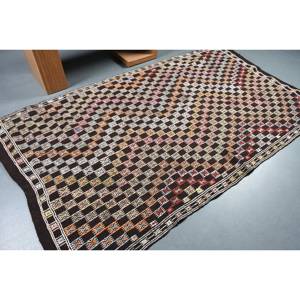 Tapis turc classique ethnique, design patchwork noir et blanc, écologique, traditionnel, 5,1 x 8,6 pieds, couverture de sol en laine, entrée - Product Image 2