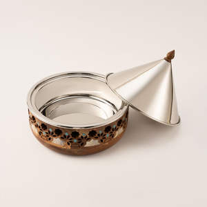 Mother of Pearl Design Wooden Bowl Food Warmer Round Casseroles Hotpot Tableware Casseroles Best Selling Metal Serving Hotpots - Product Image 5