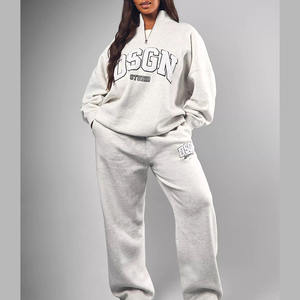Customized New <b>Warm</b> Long Sleeve Casual Crop <b>Top</b> Hoodie & Sweatpants Sportswear <b>Women's</b> Fitness Tracksuit Set - Product Image 1