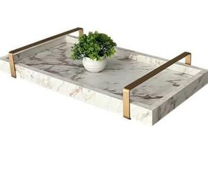 ถาดเสิร์ฟหินอ่อนทรงสี่เหลี่ยมผืนผ้าพร้อมที่จับโลหะและชุบทองสำหรับตกแต่งโต๊ะใช้ในครัว - Product Image 2