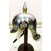 Casque allemand Pickelhaube prussien à longues pointes en fer poli – Armure artisanale de collection pour Halloween, cadeau pour officier de garde