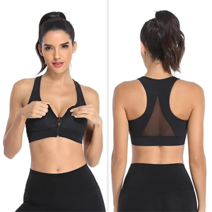 Sujetador deportivo de Yoga para mujer de alto soporte alto para diseño de espalda cruzada de impacto cremallera frontal transpirable a prueba de golpes tendencia superior - Product Image 2